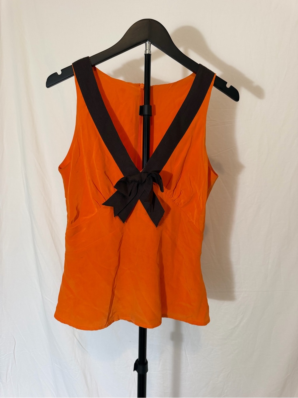 Eva Franco Orange Sleeveless Bow Accent Peplum Blouse Top Size 6 - Picture 1 of 11